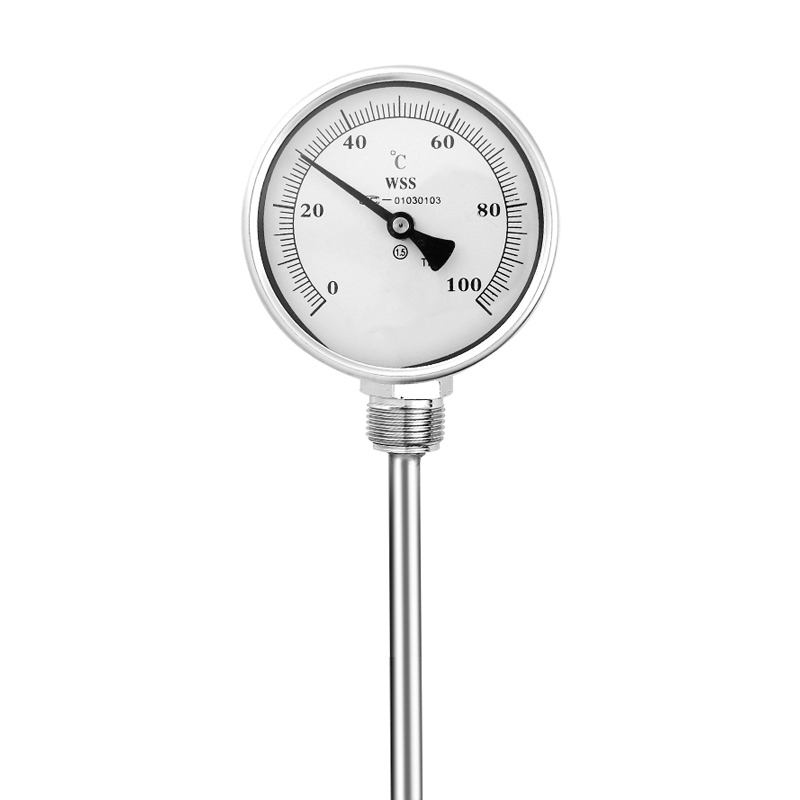 Industriell aksial-radial type tilpasset lengde 1/2 gjenger 304 rustfritt stål 1,6 presisjonsviser-type bimetallisk termometer