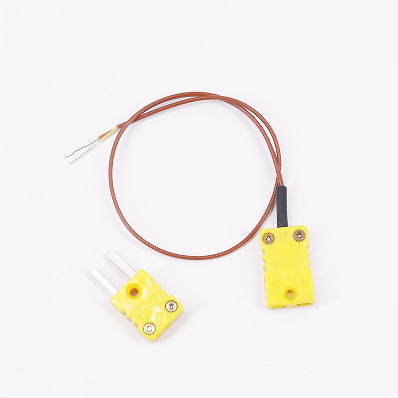 Brun PTFE-mantlet temperaturmåling 2-leder termoelement skjøtekabel med termoelementplugg for direkte kontakt K-type sensor